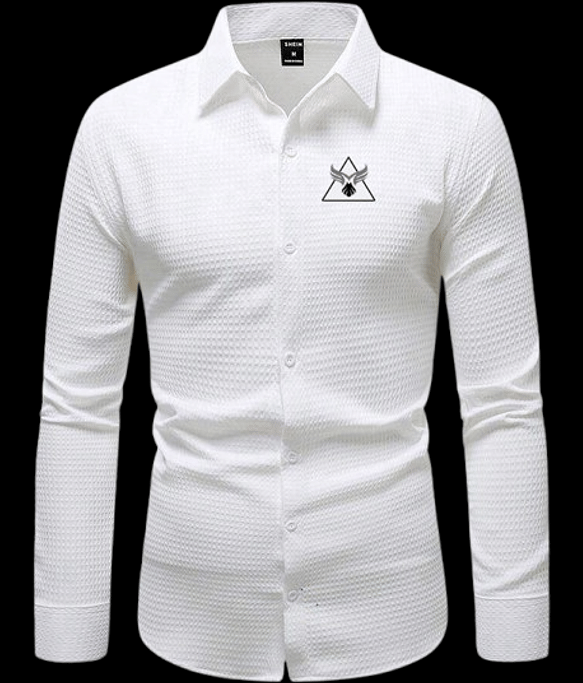 IQVLI Cotton Blend Regular Fit Self Design Full Sleeves Men's Casual Shirt - White ( Pack of 1 )