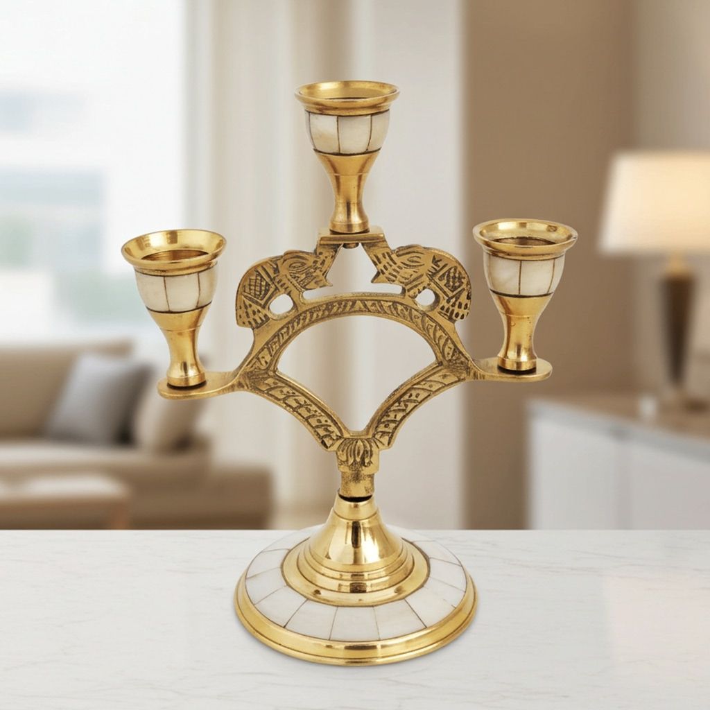 Brass Table Elephant Candle Stand, Height : 7.7 Inch (ZMAS502 A)