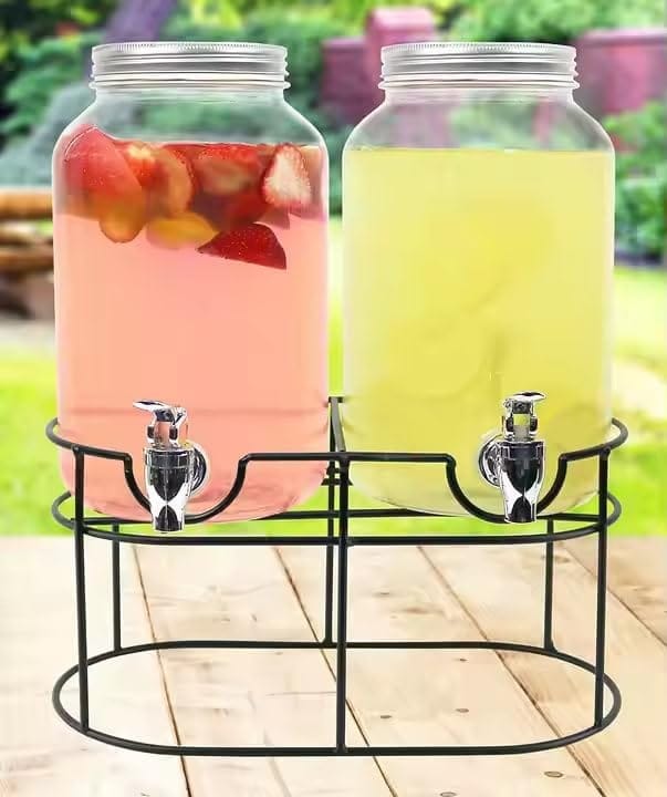 Glass Iced Drink Dispensers with Spout and Tap Steel Lid | Cold Beverage Dispenser for Beer, Water, Cocktails, and More | Capacity 3 litres