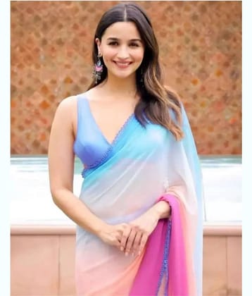 Any Fab Georgette Solid Saree With Unstitched Blouse Piece ( Multicolor )