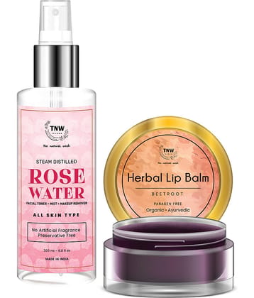 TNW - The Natural Wash Beetroot Lip Balm & Rose Water 200 ml Facial Kit mL Pack of 2