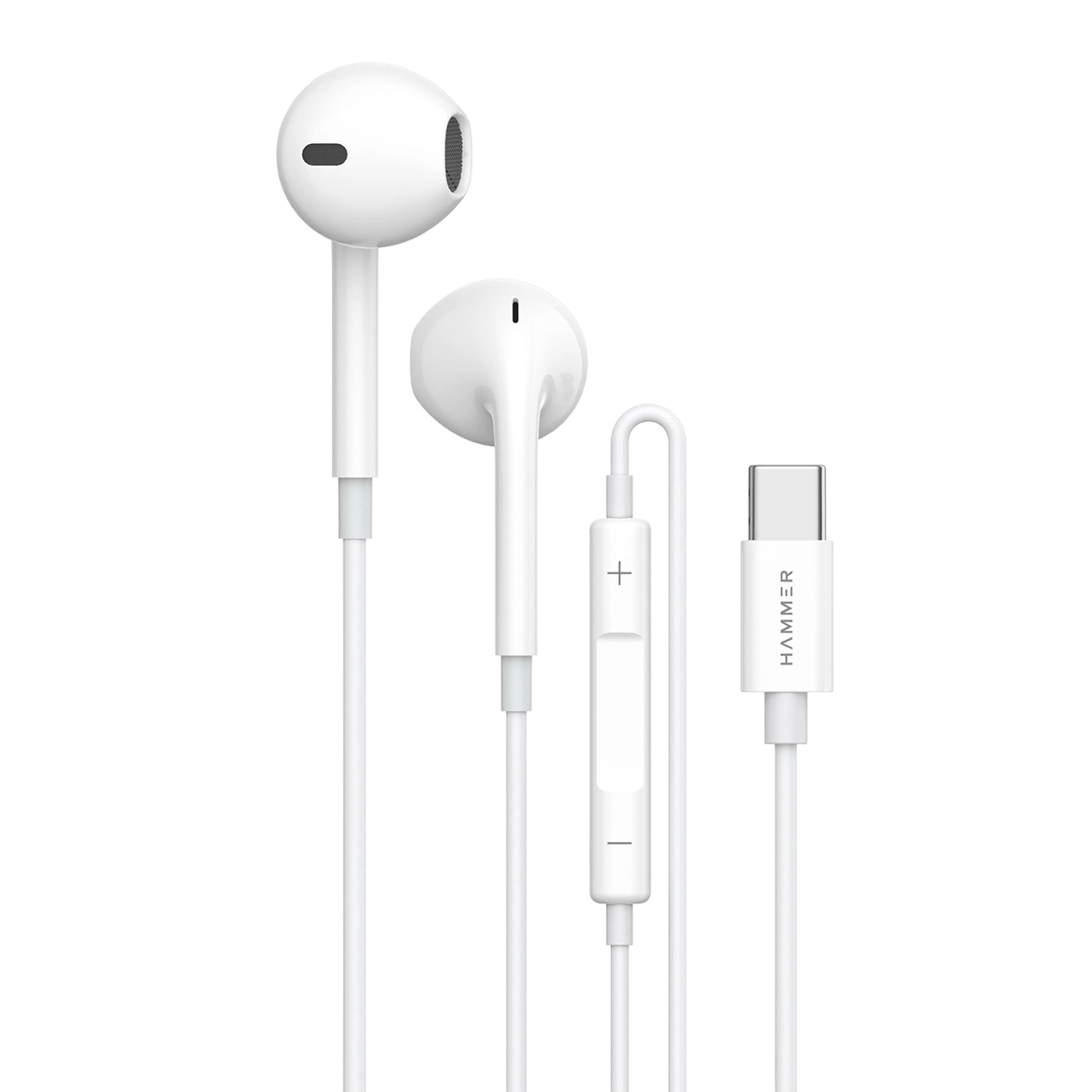 HAMMER Nova 3 Type C Earphones with 13mm Drivers, MFB Control, Ergonomic Half In-Ear Wired Earphones White HAMMER Nova 3 Type C Earphones with 13mm Drivers, MFB Control, Ergonomic Half In-Ear Wired Earphones White - White