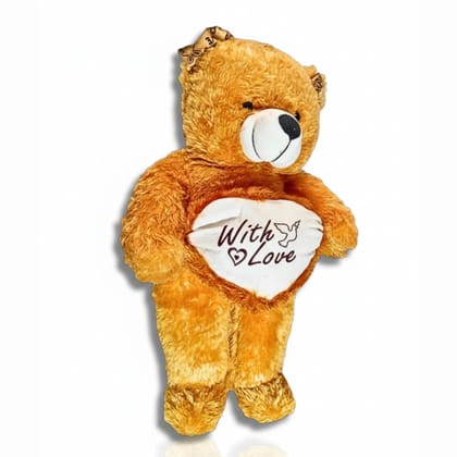 Standing Brown Teddy Bear with Heart Cushion | Soft Plush Teddy Bear for Girlfriend, Kids & Special Gifts