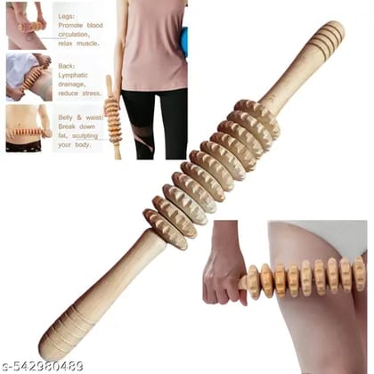 Natural Beech Wood Massager with 9 Rollers  Muscle Relaxer & Stress Relief