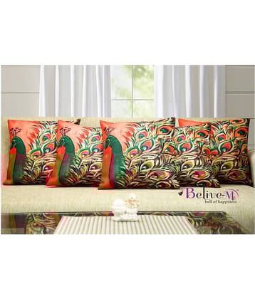 Belive-Me Set of 5 Jute Print Cushion Covers Peacock Themed 40X40 cm (16X16 inch)