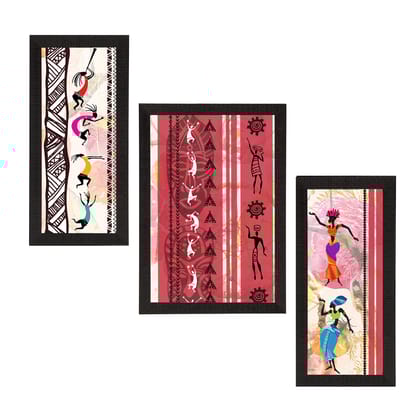 Set of 3 Tribal Theme Satin Matt Textured UV Art Painting