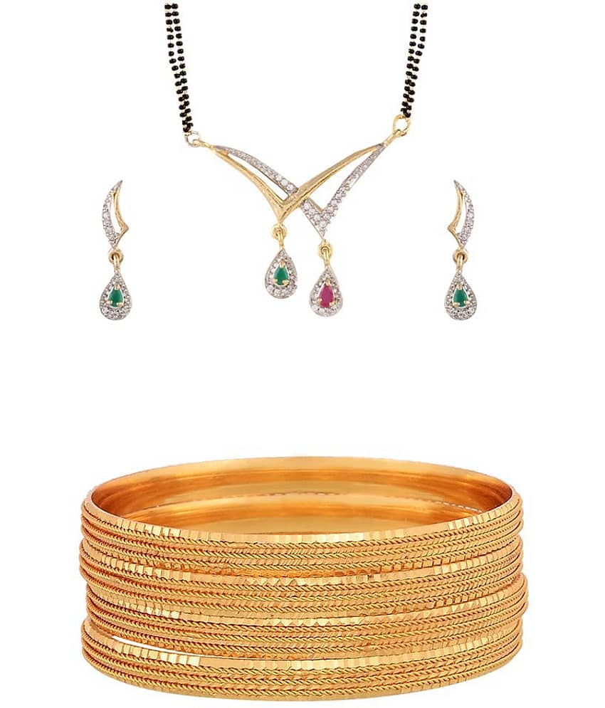 Zeneme Party Wear Gold Plated Fancy Mangalsutra, Bracelet Bangles Set Jewellery For Girls and Women