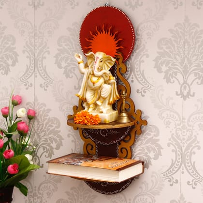Brown & Red MDF Wooden Pooja Temple/Mandir with Additional Shelf