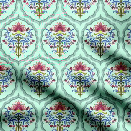 Mughal Motif Tile Design Print Fabric-Cotton