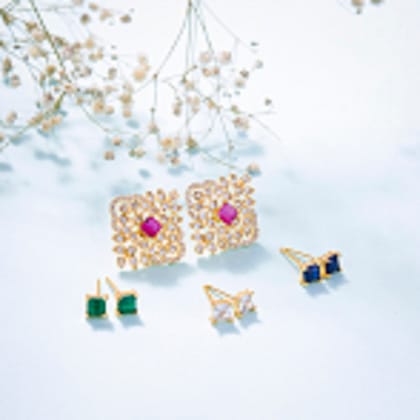 4 Color Interchangeable Modular Golden Studs-Multicolor / Gold Plated / Free Size
