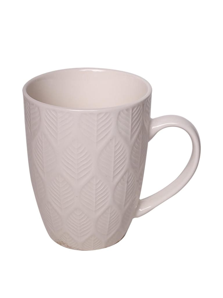 Ivory Ceramic Mug - 360Ml, Leaf Pattern