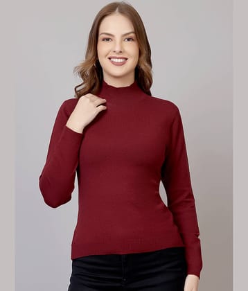 FEVERFEW Women Viscose Blend Round Neck Pullover ( Maroon )