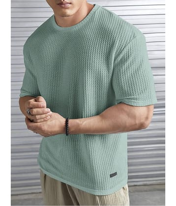 TAZO Cotton Blend Oversized Fit Self Design Half Sleeves Men's Round T-Shirt - Light Green ( Pack of 1 )