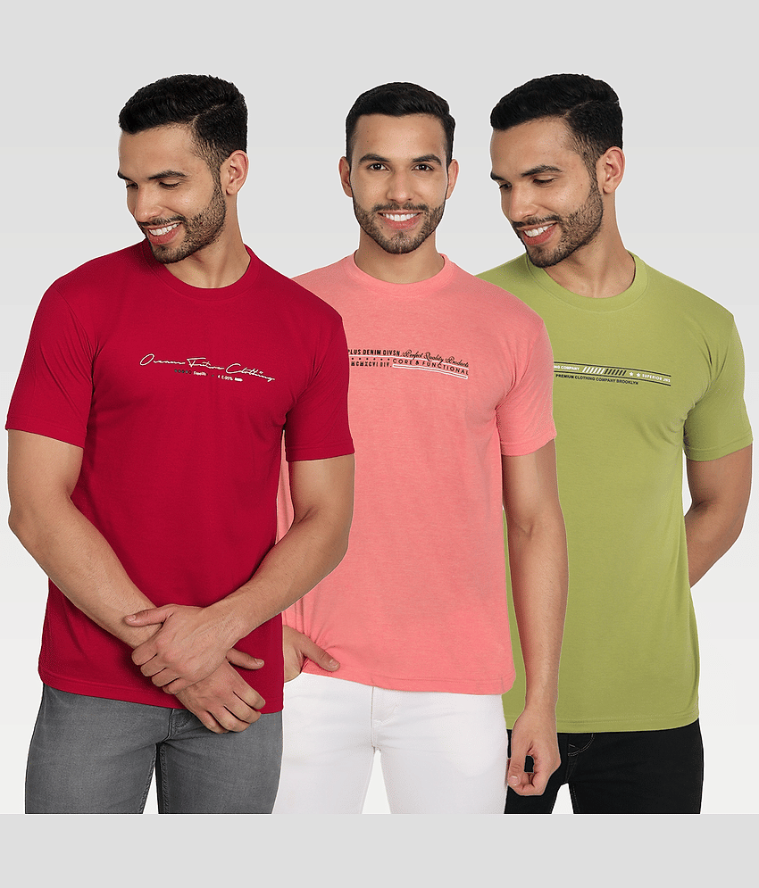 Zeffit Pack of 3 Cotton Blend Regular Fit Men's T-Shirt ( Multicolor )