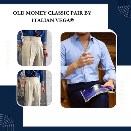 Old Money Powder Blue Shirt with Beige Signature Buttoned Gurkha Pant by ITALIAN VEGA®-M / 28