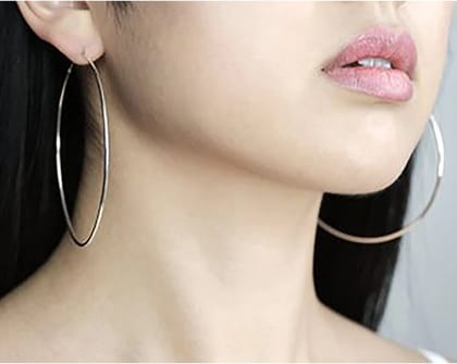 Silver Gol Hoop Earrings Big Size Alloy Earring for Girls & Women Pack 1 Pair