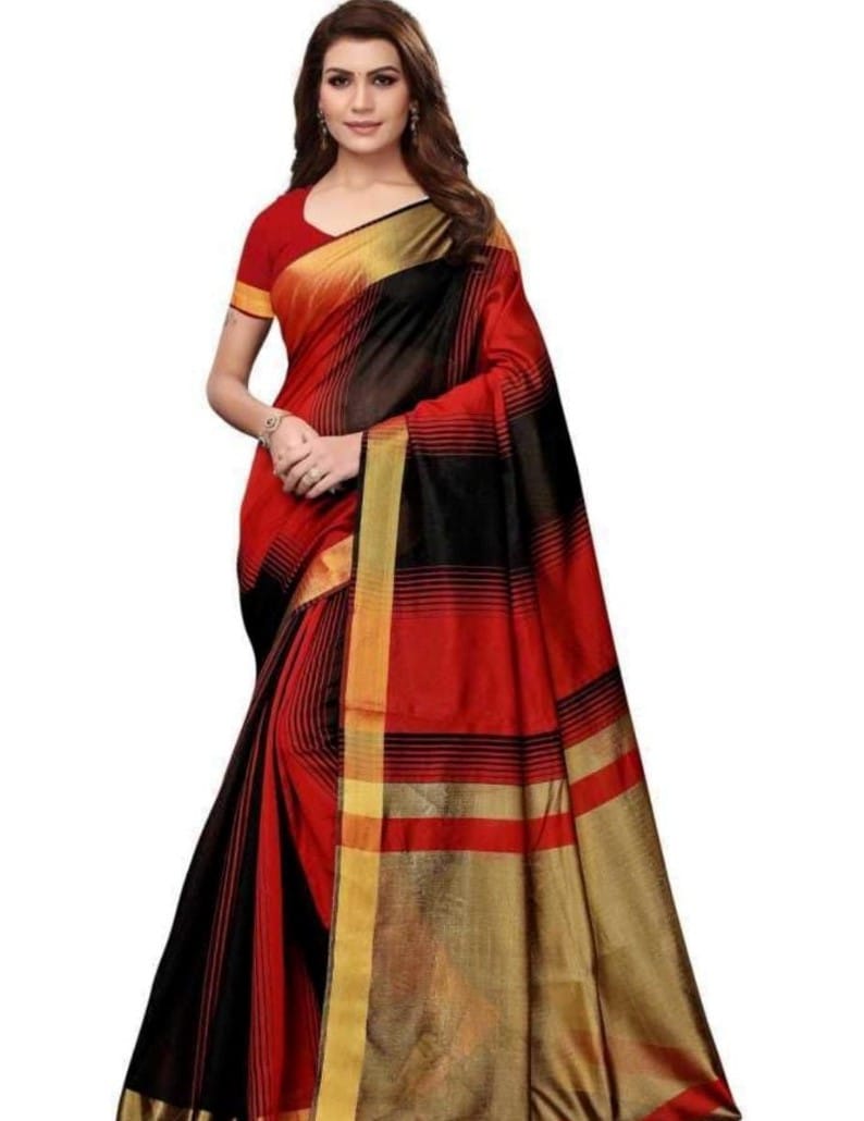 Generic Women's Cotton Silk Saree with Blouse (Multi Color, 5 - 6 Mtrs)
