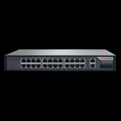 EVTEQ EV24G2UG2S 28 Port Gigabit PoE Switch with 24 PoE Ports, 2 Gigabit Uplink Ports & 2 SFP Slots, 10/100/1000 Mbps, IEEE 802.3af/at, Plug & Play