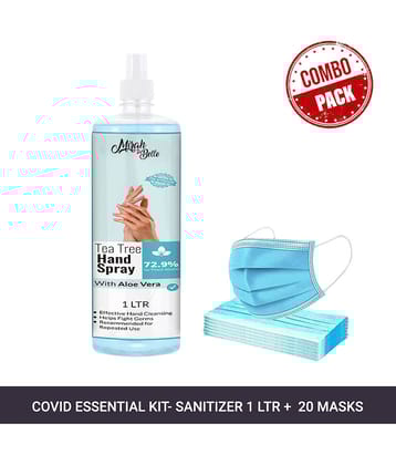 Mirah Belle Tea-Tree Aloe Vera Hand Rub Spray 1000 ml & 20 Masks Sanitizers 1000 mL Pack of 1