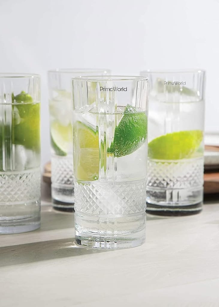 European Premium Crystal Juice and Water Glasses | 280 ML | Long Elegant Drinking Tumbler | Stylish Round Highball Glass for Cocktails, Mocktail (Perfect for Guest) Pack of 6