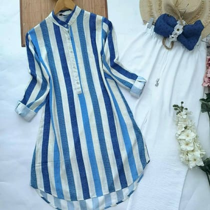 Trendy Blue and White Line Printed Kurti and Palazzo by GlamaStitch-M