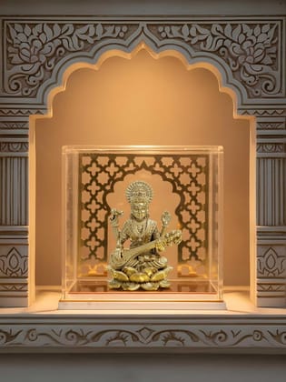 Brahma 3D Farm God Idol Saraswati with Temple | Saraswati Idol for Home Decor, Car Dashboard, Pooja Room, Study Table, Living Room & Office Decoration | Gift Item