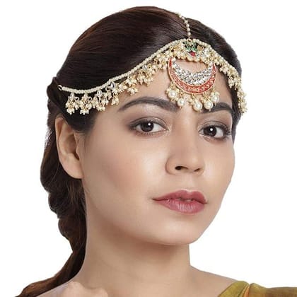 Gold Plated  Red Kundan Studded Mathapatti