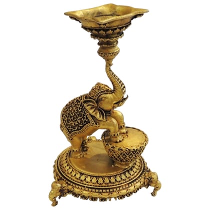 Brass Elephant Deepak | Decorative Elephant Oil Lamp, Height : 6 Inch (BSMAS1912 D)