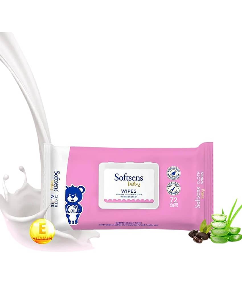 Softsens Baby Gentle Cloth Wipes,72 Wipes Enriched with Aloe Vera , Vitamin