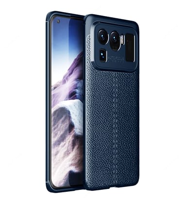 Vegan Leather Rugged Flexible TPU Series Shockproof Armor Back Cover for Xiaomi Mi 11 Ultra, 6.81 inch, Blue