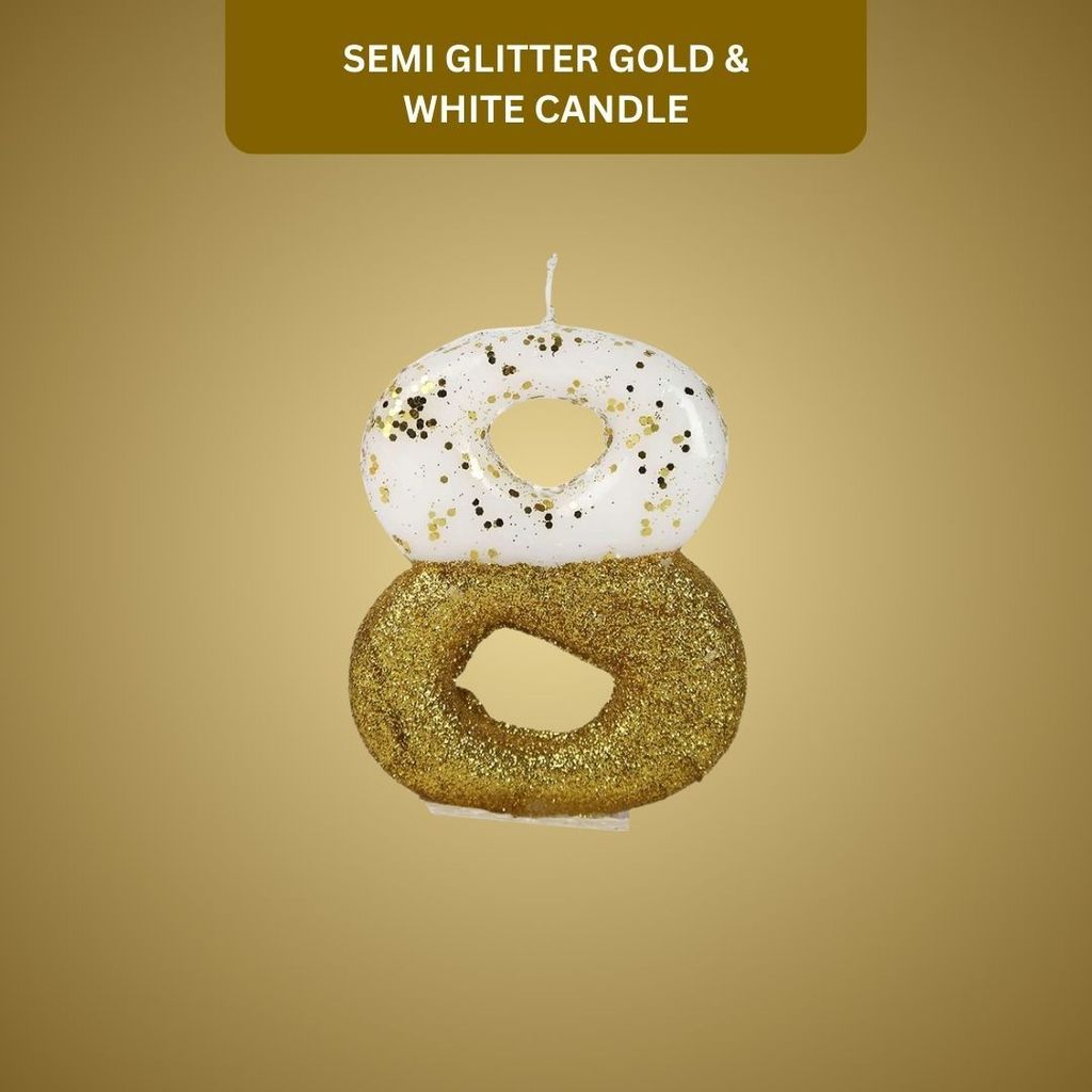 Number 8 Semi Glitter Gold & White Candle - 1PC - Party and Festive Needs | Buy online on ZillyBuy