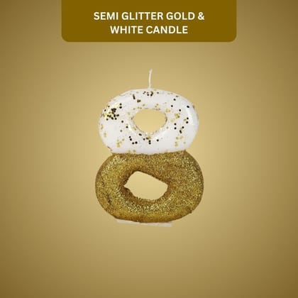 Number 8 Semi Glitter Gold & White Candle - 1PC