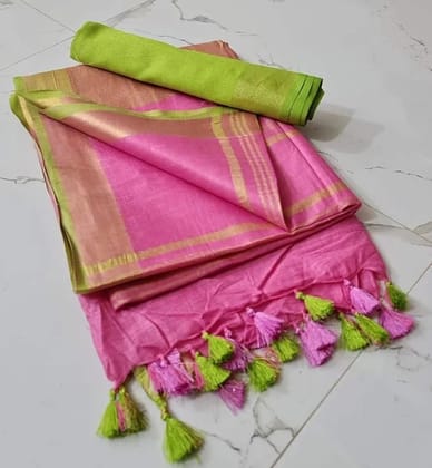 Elegant Linen Cotton Contrast Saree