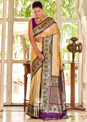 Jhanvi : Banarasi woven saree in the shade of Beige