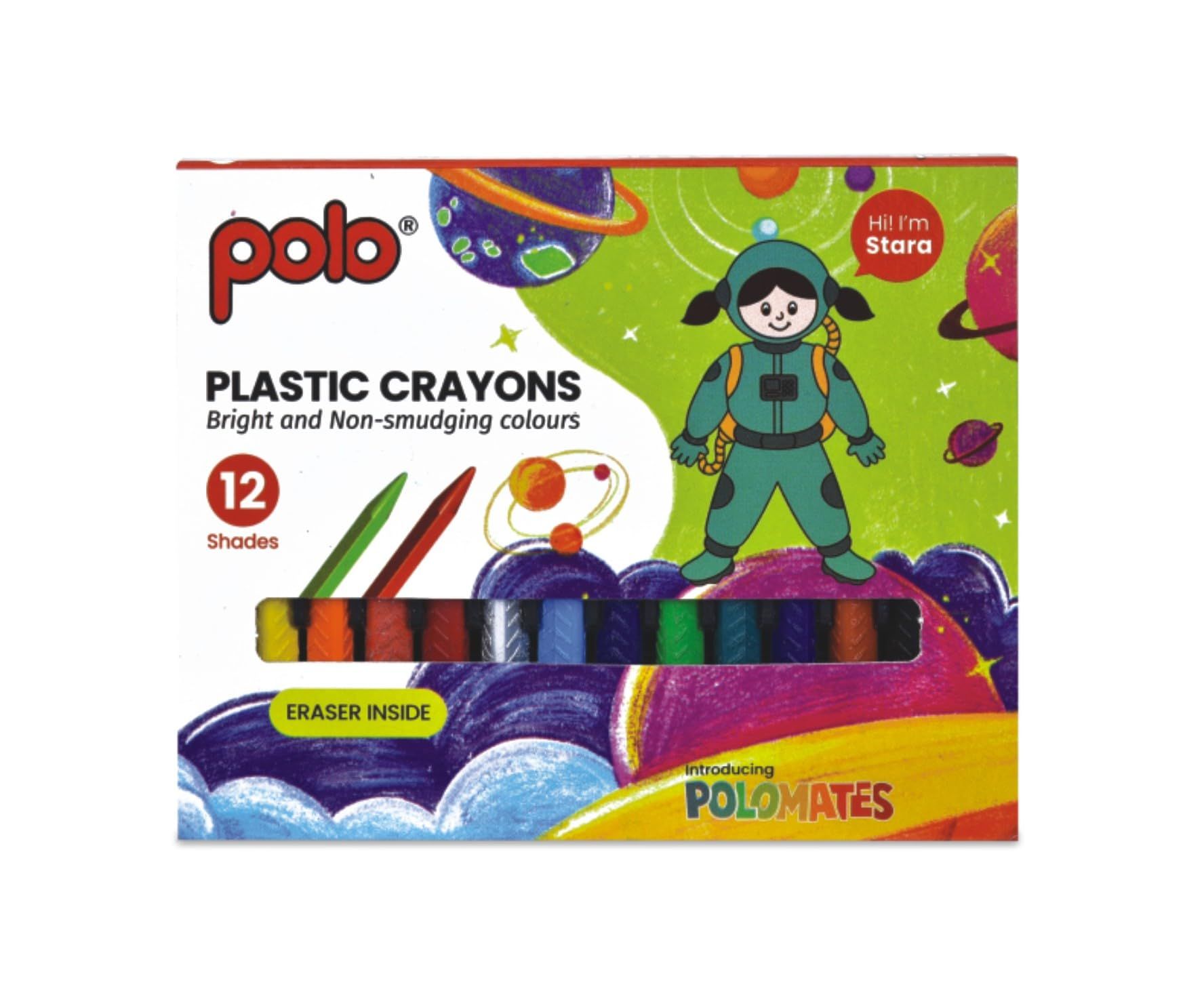 polo Plastic Crayons - 12 Vibrant Colors | Non-Toxic, Soft Texture for Effortless Coloring | Great for Kids, Artists & Creative Projects | Ideal for Drawing & Crafting
