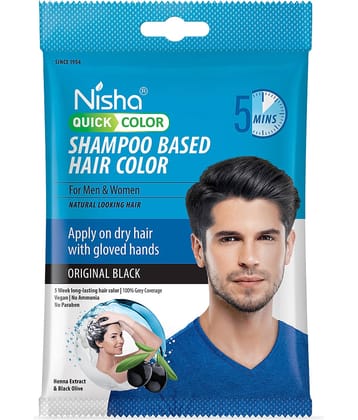 Nisha Quick Color 5 Minutes Shampoo Hair Colour Original Black 20ml Pack of 8, 5 Weeks Long Lasting Hair Colour Shampoo