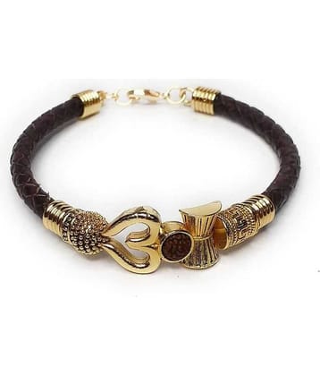 Shivshop Rudraksha OM Trishul Damroo Designer Oxidized Gold Bahubali Leather Kada Bracelet for Men, Boys, Women