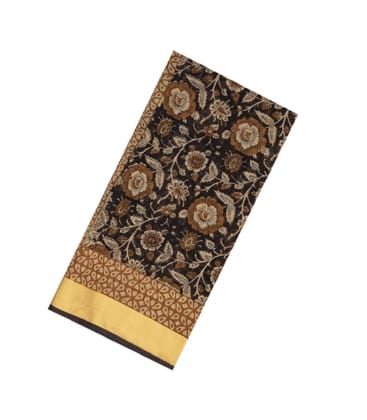 Black Handloom Chanderi Cotton Saree And Printed Flower Motifs-Black