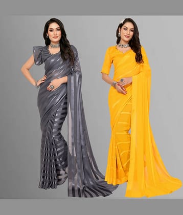 ANAND SAREES Satin Striped Saree With Unstitched Blouse Piece ( Multicolor )