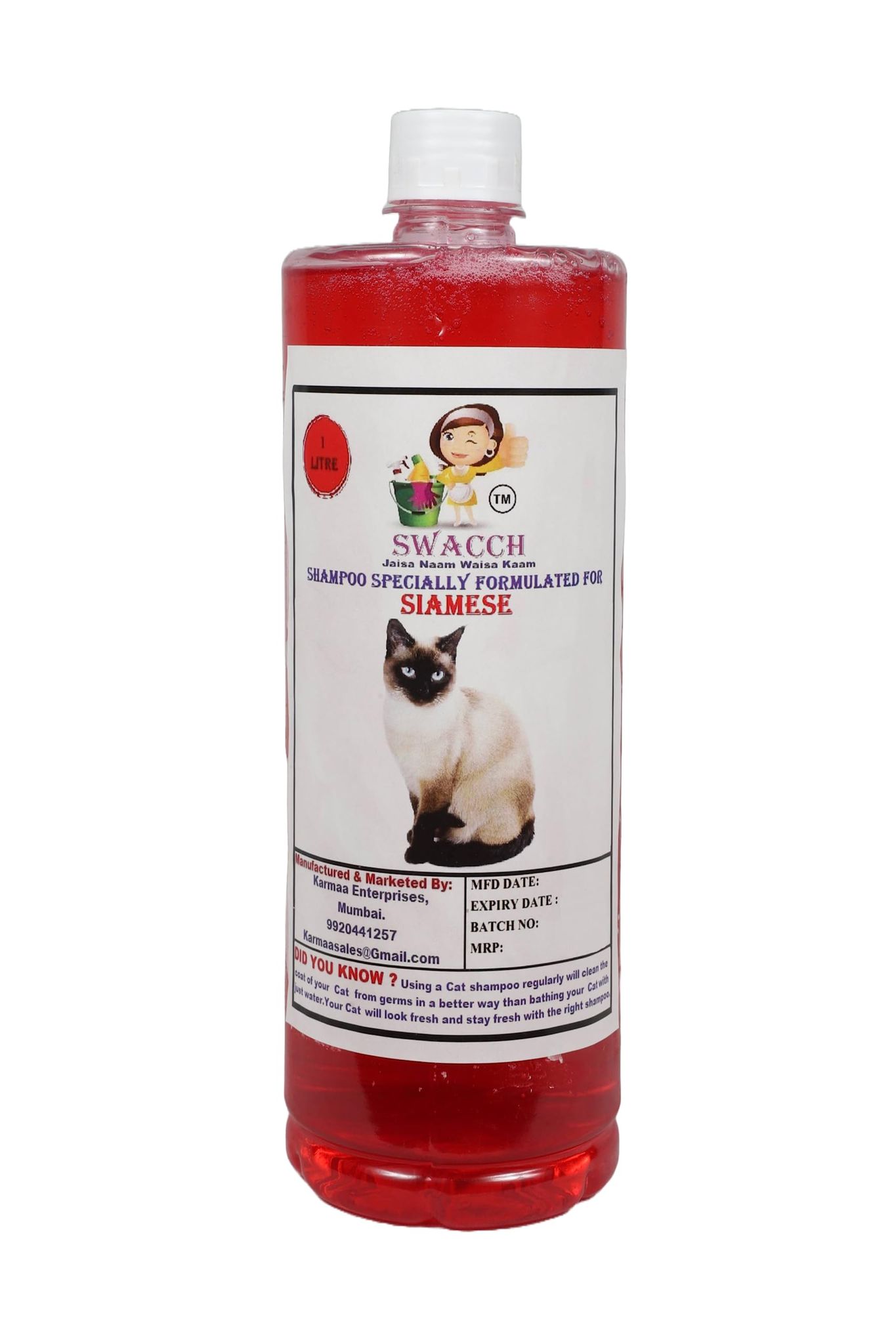 Swacch Shampoo Specially Formulated for Siamese (1 Litre) Jasmine