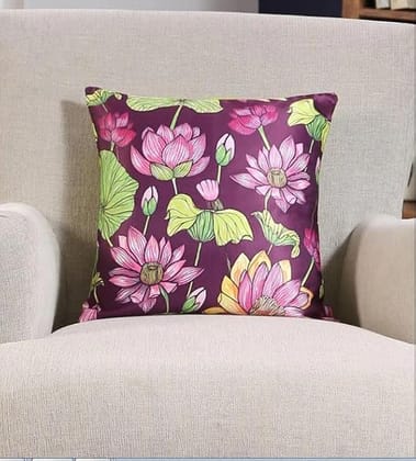 KOKO Decorative Cushion Cover 16 x 16 Inch - Soft Textured Floral Print in Pink | Solid Color Fabric Square Pillow Covers for Bed, Sofa, Chair (Pack of 1)