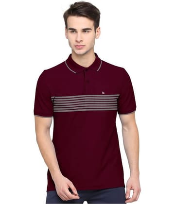 BULLMER Pack of 1 Cotton Blend Regular Fit Striped Half Sleeves Men's Polo T Shirt ( Maroon )