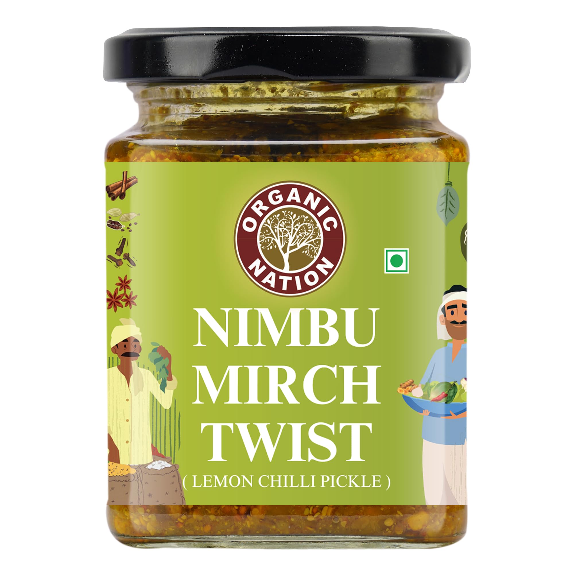 Organic Nation Lemon Chilli Pickle - Nimbu Mirch Twist | Homestyle Taste with Traditional Recipe | Lemon & Green Chilli Achar | Authentic Indian Taste | No Preservatives | 250g