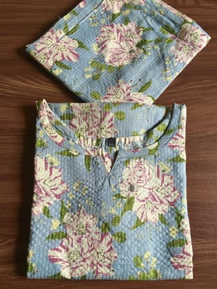 Katha Work - Classy Flowers - SKY Blue - Cord Set - Pure Cotton-40 - L