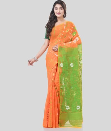 Desh Bidesh Cotton Woven Saree Without Blouse Piece ( Orange )