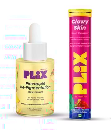 Plix Glutathione Skin Glow 15 Effervescent Tablets and Pineapple Serum Combo Unisex(Pack of 2)