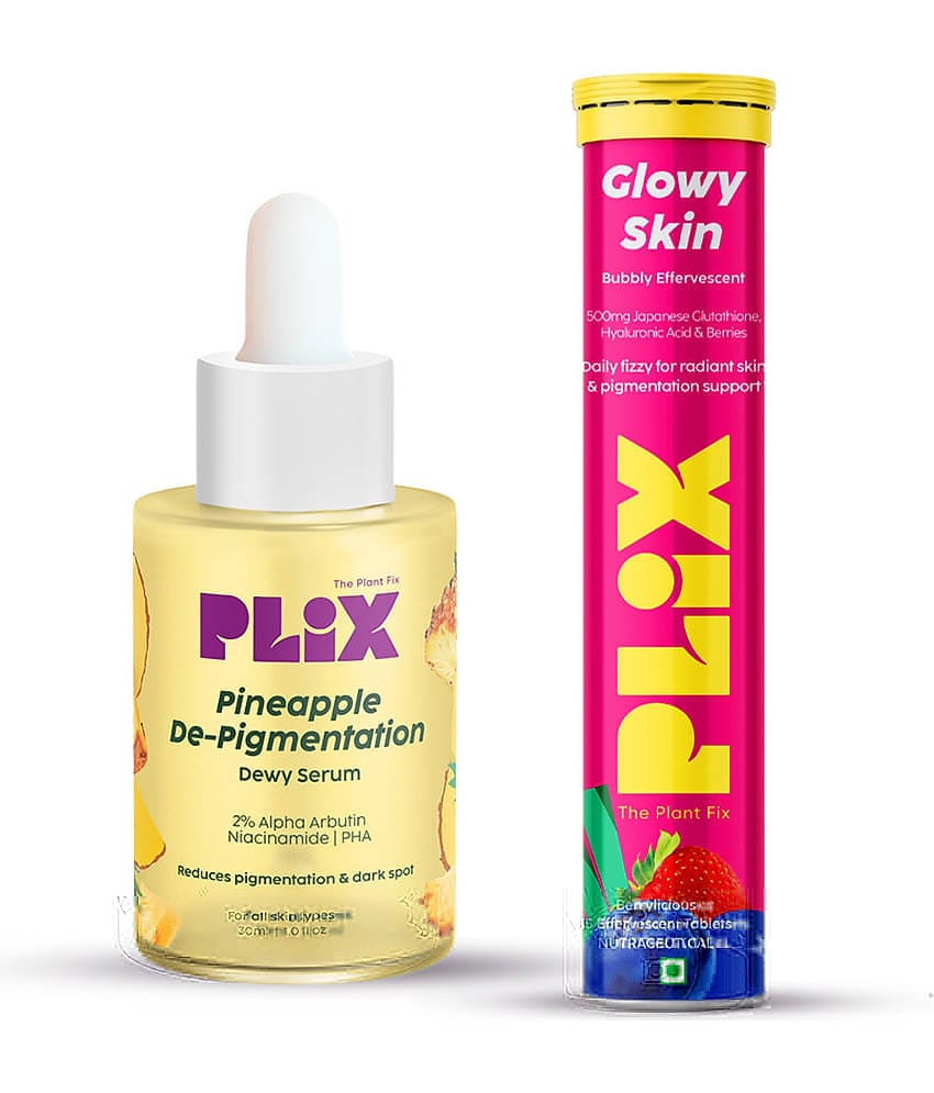 Plix Glutathione Skin Glow 15 Effervescent Tablets and Pineapple Serum Combo Unisex(Pack of 2)