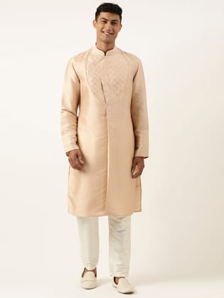 Peach Embroidery Angrakha Kurta Set-Made To Measure / Only Kurta - No Lowers