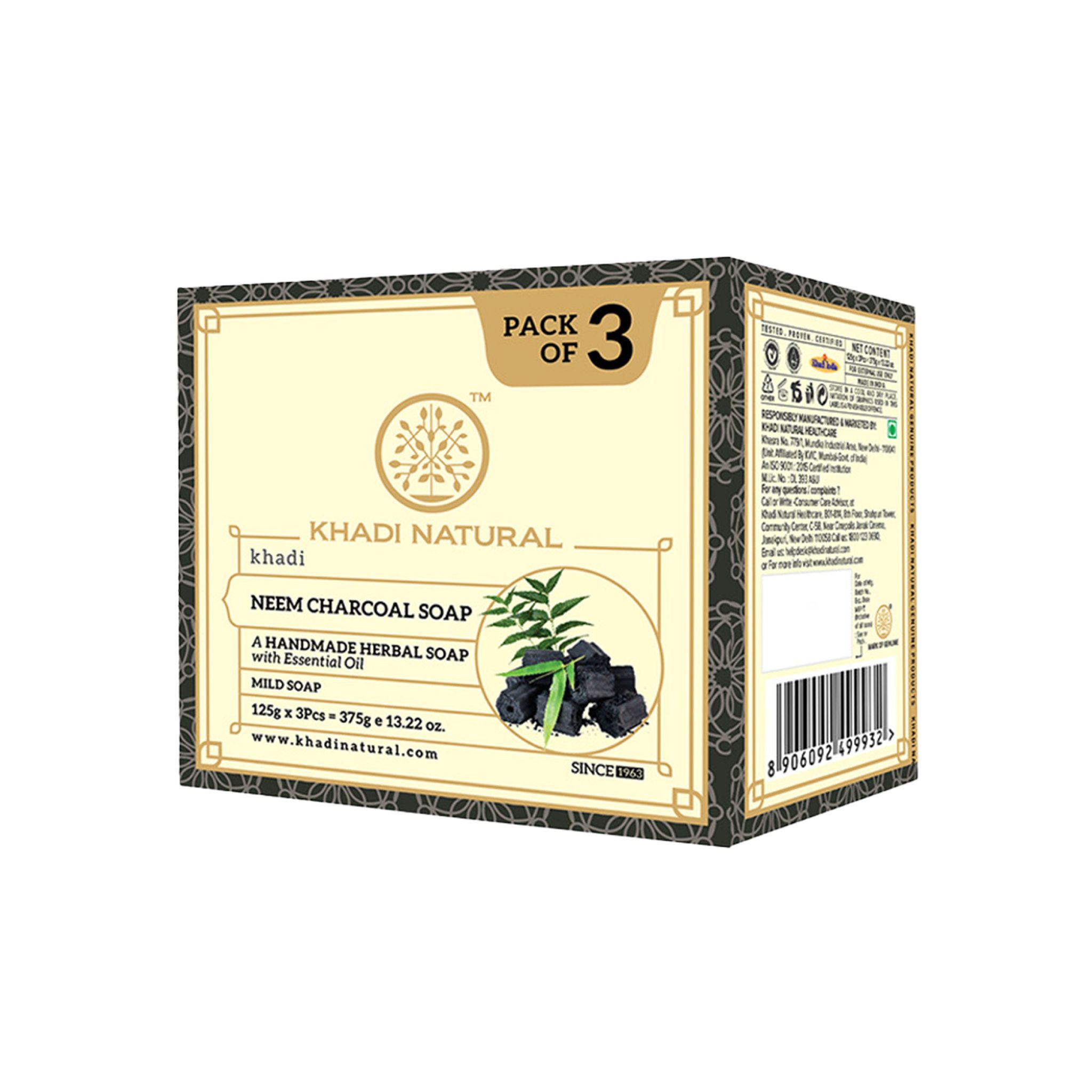 Khadi Natural Herbal Neem Charcoal Soap Combo Pack Of 3 – 125gm Each