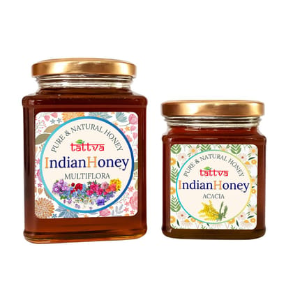 IndianHoney Himalayan Multiflora & Rajasthan Acacia Honey Combo Pack (500gm & 230gm) Himalayan Multiflora & Rajasthan Acacia